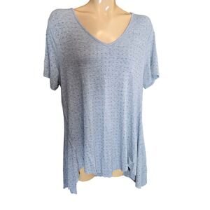 Vocal Womens Tunic Top Grey XL Rhinestone Studded V Neck Flowy Sharkbite Hem